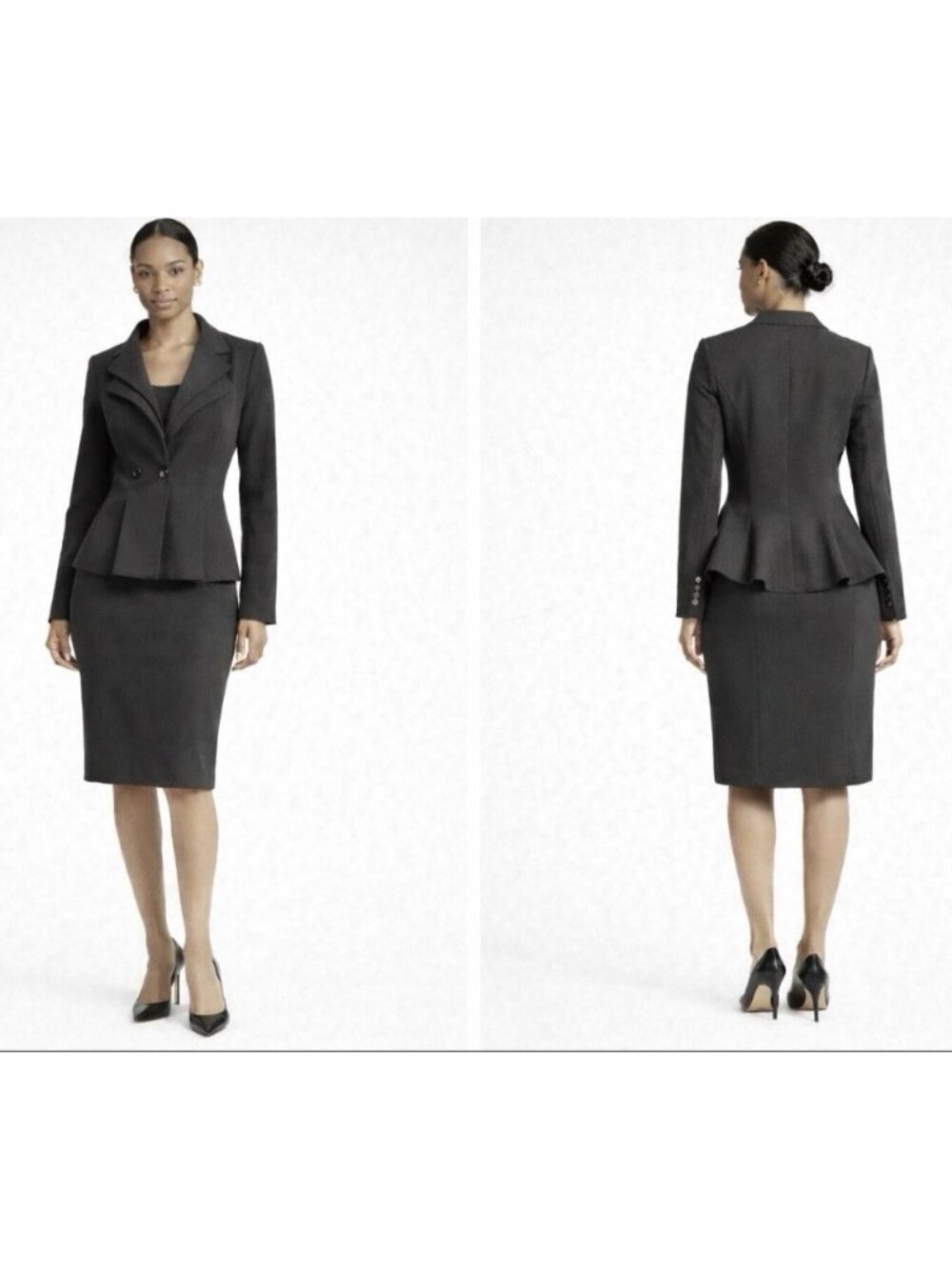 Noir Peplum Suit Blazer Jacket Skirt Suit Dark Gray Stretch 1X NEW